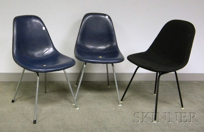 Appraisal: Pair of Eames Blue Leather Upholstered Side Chairs and an