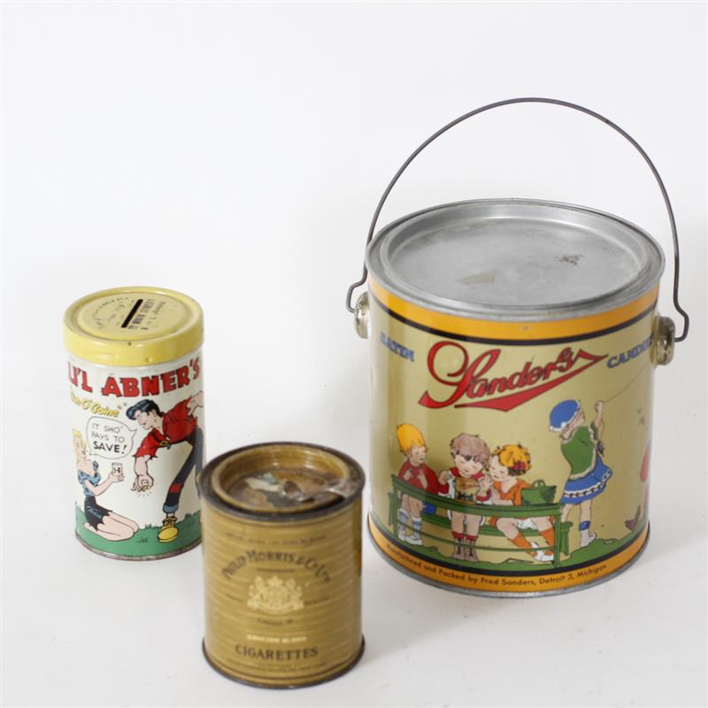 Appraisal: Group of three vintage advertising tin litho containers including Philip