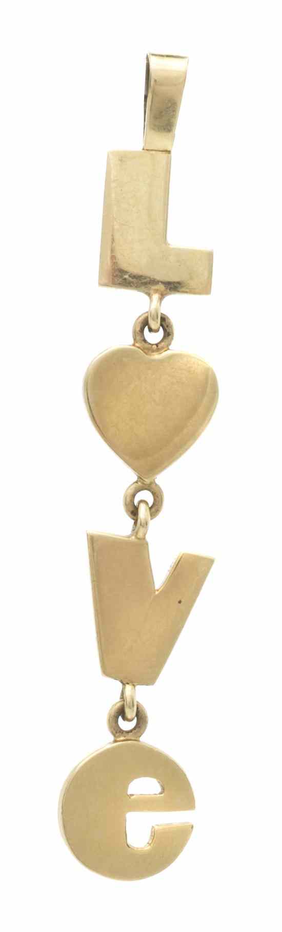 Appraisal: A Karat Yellow Gold ''LOVE'' Pendant Stamp LINDSAY K dwts