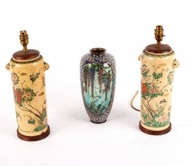 Appraisal: A cloisonn vase with reserves of birds in flowering branches