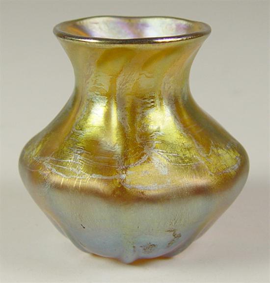 Appraisal: Miniature Tiffany-Style Vase Gold iridescent vase Marked U Good condition