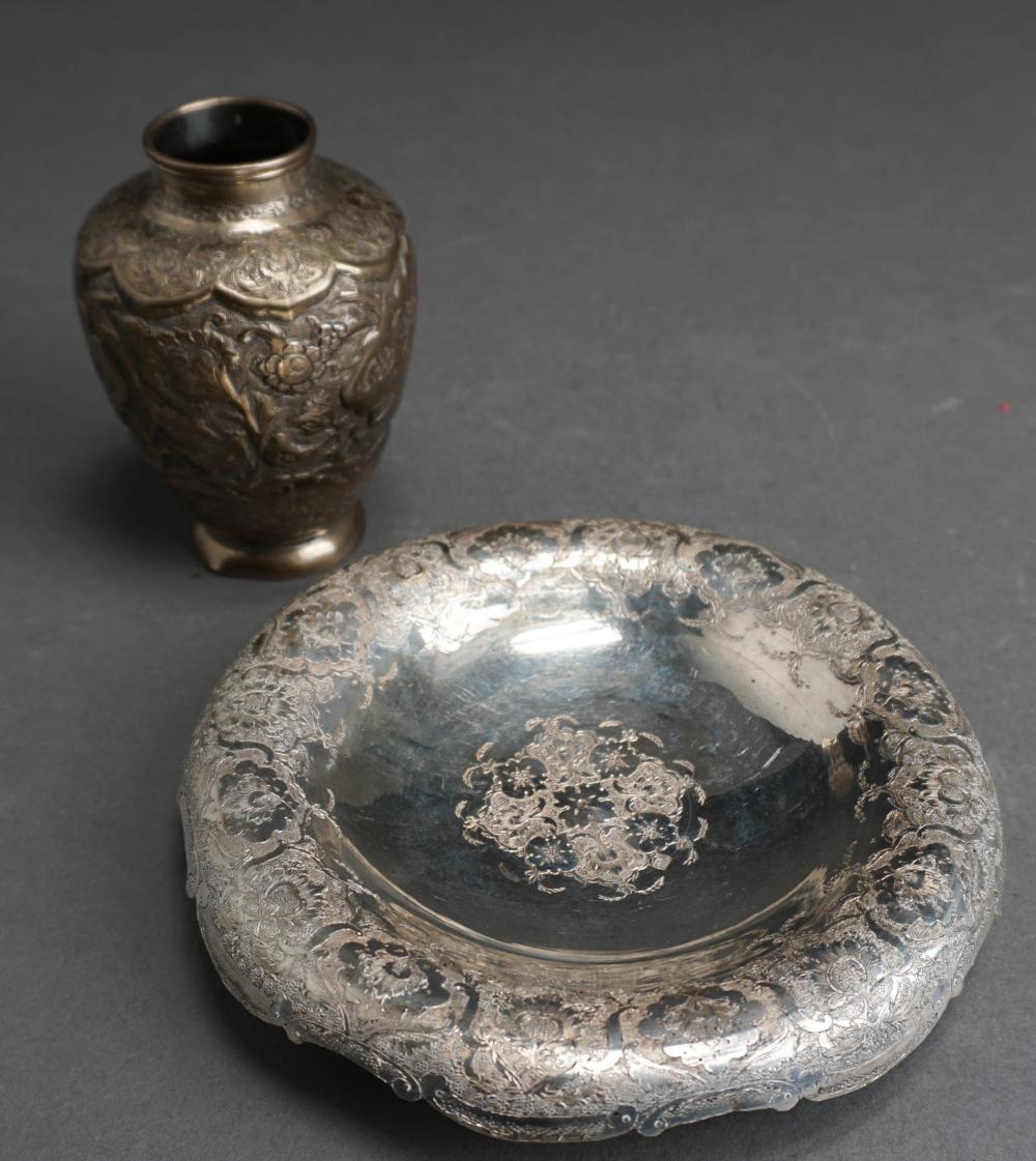 Appraisal: PERSIAN EMBOSSED -SILVER VASE WITH AN EARLIER CHASED TAZZA D