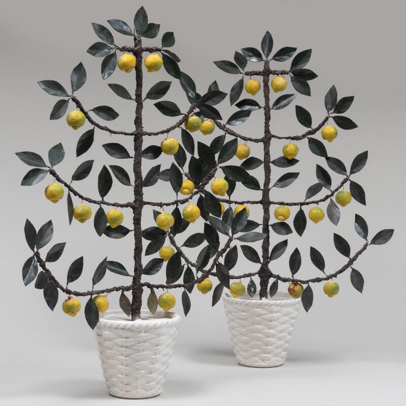 Appraisal: Pair of Italian Painted T le Espalier Lemon Trees in