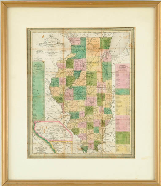 Appraisal: FRAMED POCKET MAP OF THE STATE OF ILLINOIS By J