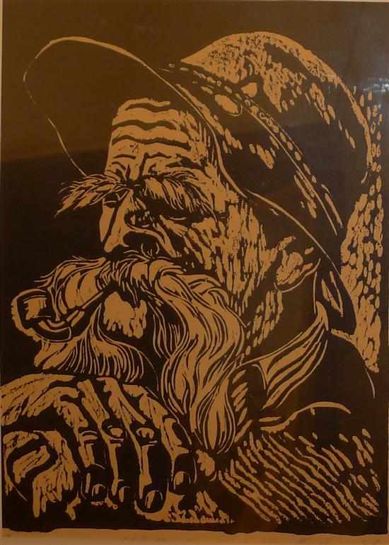 Appraisal: ARTIST UNKNOWN PORTRAIT OFA MAN WOODBLOCK