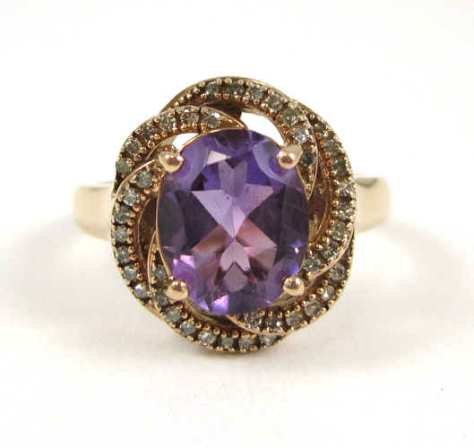 Appraisal: AMETHYST DIAMOND AND ROSE GOLD RING The k rose gold