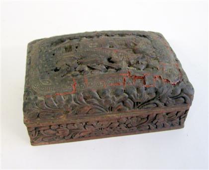 Appraisal: Chinese cinnabar lacquer boxOf rectangular form carved with a landscape