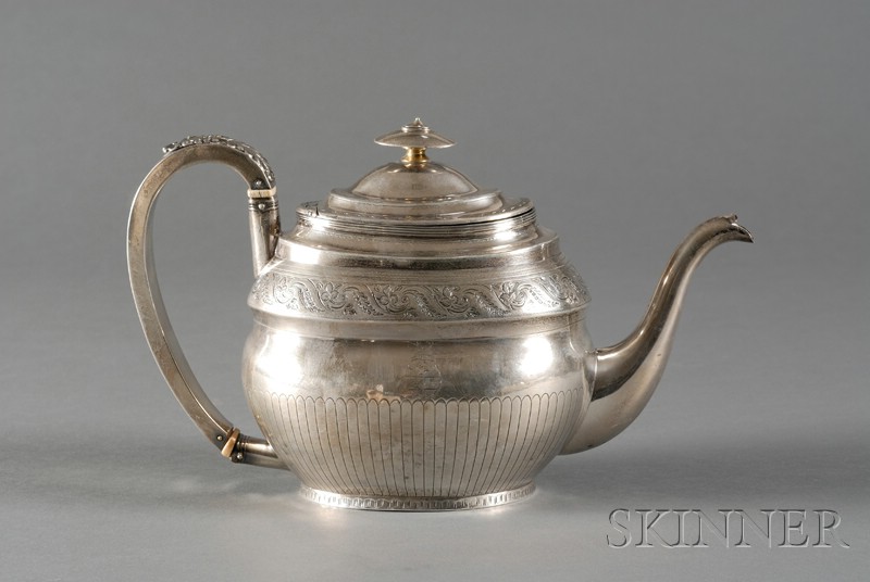 Appraisal: George III Sterling Silver Teapot London maker's mark GR ovoid