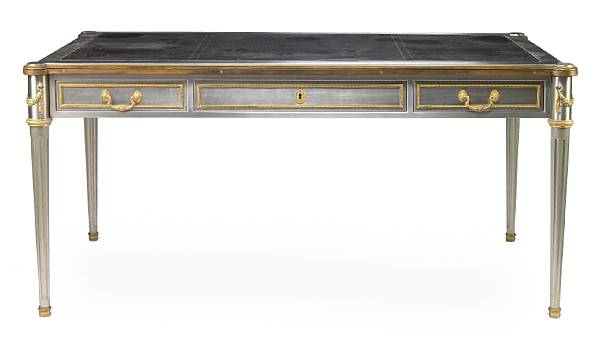 Appraisal: A Neoclassical style brass mounted steel writing table height in