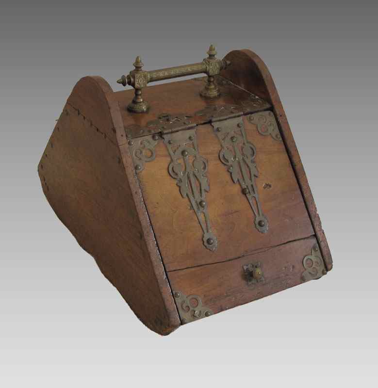 Appraisal: BRONZE MOUNTED WALNUT VICTORIAN COAL BIN Lift top portable coal