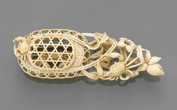 Appraisal: An ivory sculpture of a crab basket th Century Well