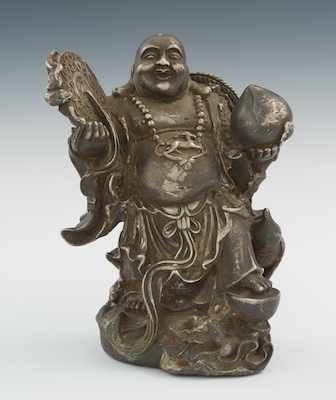 Appraisal: A Silvered Sculpture of Hotei Chinese Silver over possible bronze