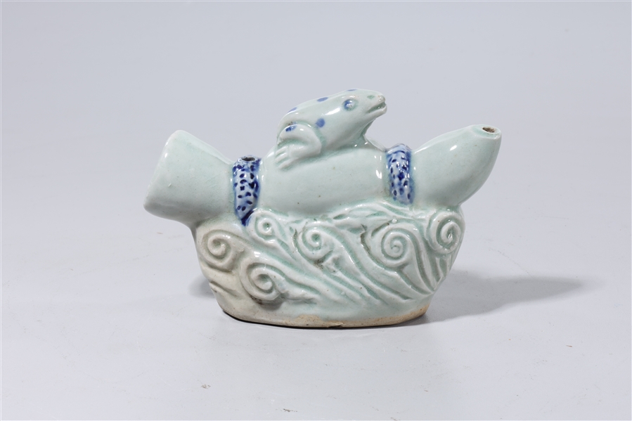 Appraisal: Korean blue and green glazed porcelain water dropper depicting a