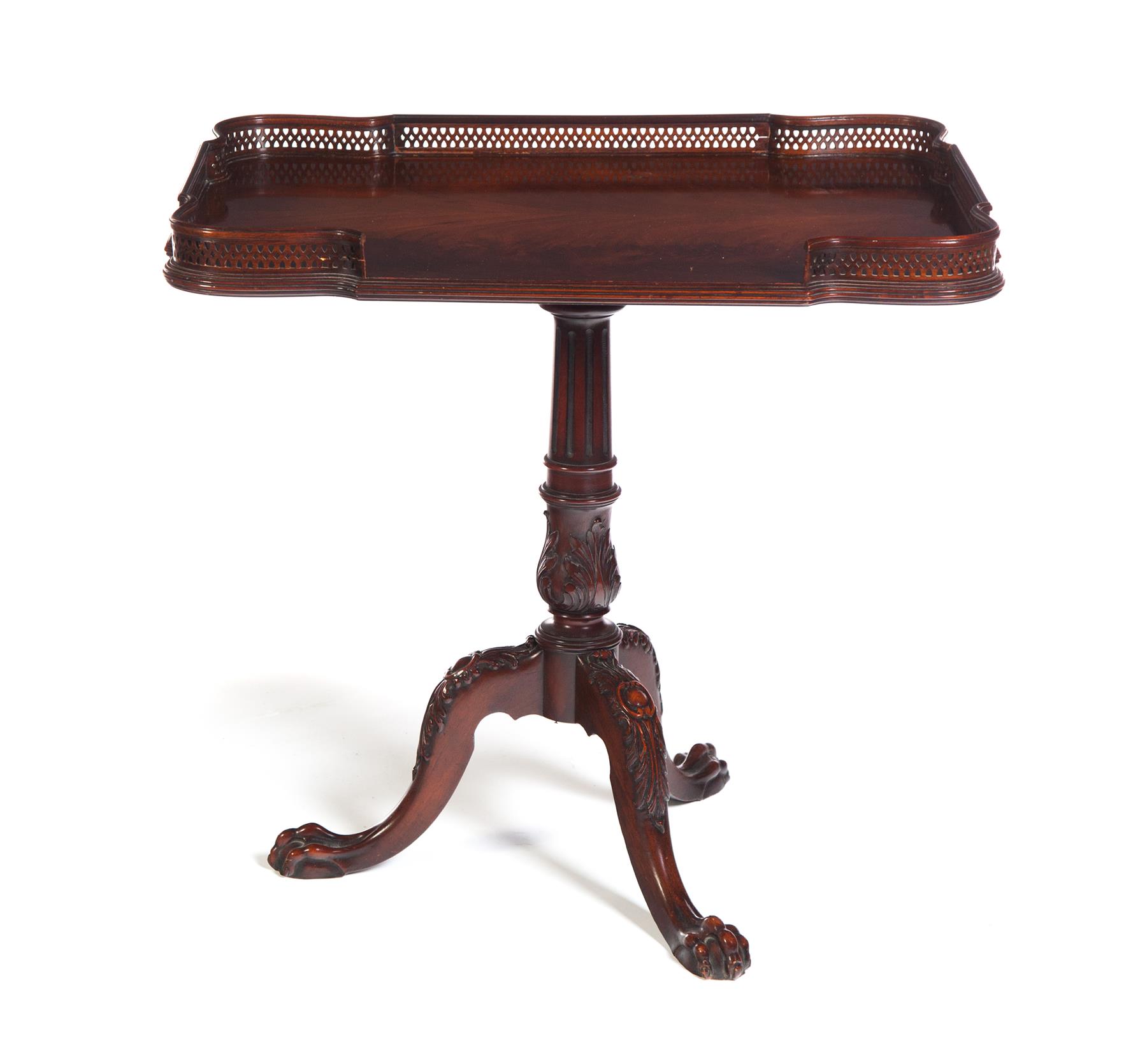 Appraisal: CHIPPENDALE-STYLE TILT-TOP TEA TABLE American mid th century mahogany Rectangular