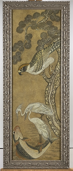 Appraisal: Korean folk painting on paper depicting an eagle cranes and