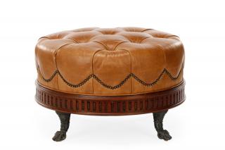 Appraisal: Brown Leather Tufted Ottoman Attr to La Barge Attributed to