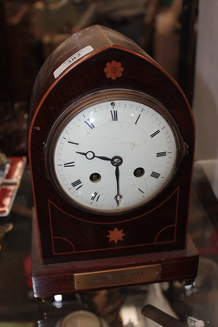 Appraisal: A VICTORIAN MAHOGANY CASED MANTEL CLOCK with boxwood inlay the