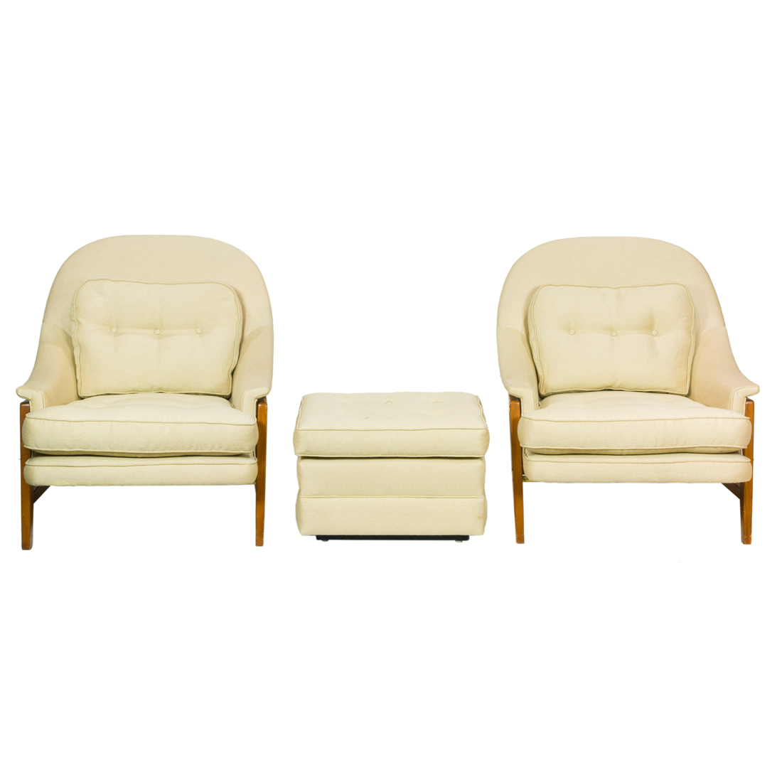 Appraisal: A PAIR OF FOLKE OHLSSON STYLE SCANDINAVIAN MODERN CREAM UPHOLSTERED