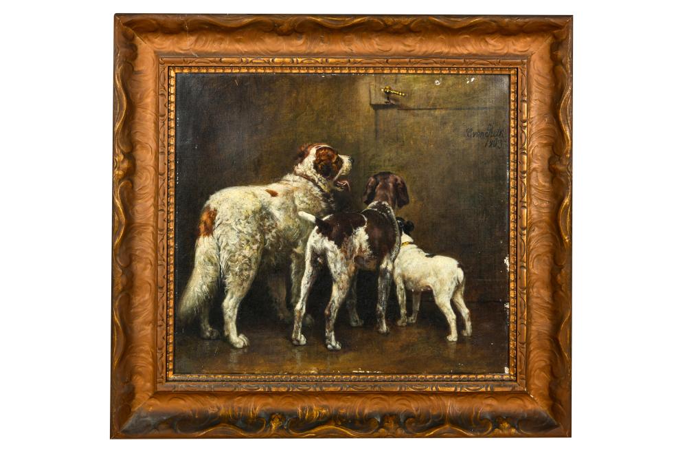 Appraisal: CASPAR VON RETH - DOGS oil on canvas signed and