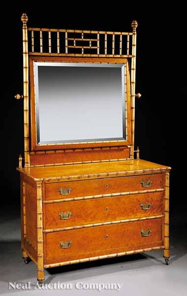 Appraisal: An American Aesthetic Faux Bamboo Dresser late th c mirrored