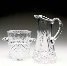 Appraisal: CUT GLASS ICE BUCKET AND PITCHER Ice bucket cut with