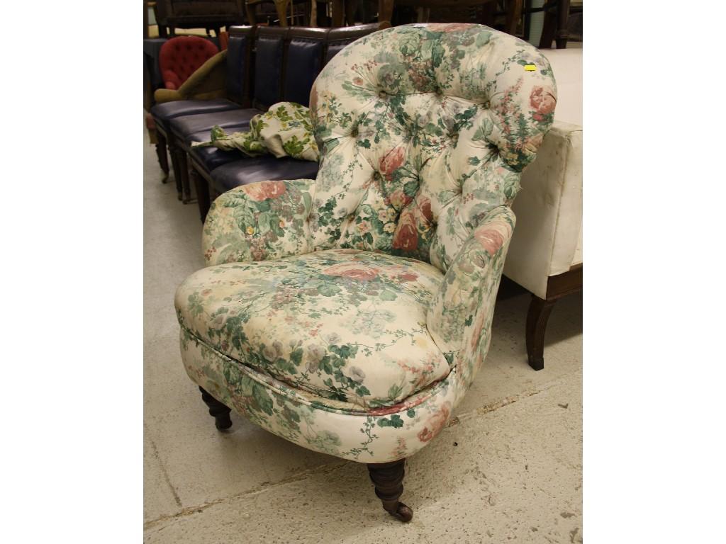 Appraisal: Victorian button back nursing chair with modern floral upholstery upon