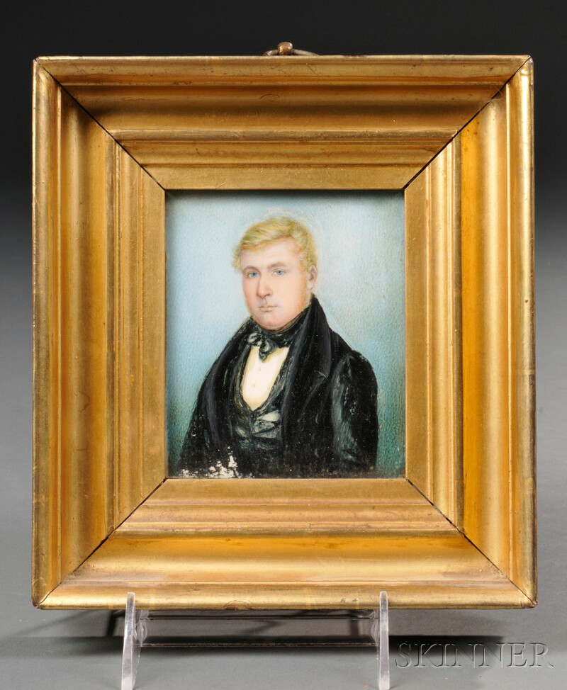 Appraisal: American School th Century Miniature Portrait of a Young Man