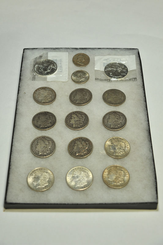 Appraisal: SIXTEEN VARIOUS COINS Twelve Morgan Dollars O O O O