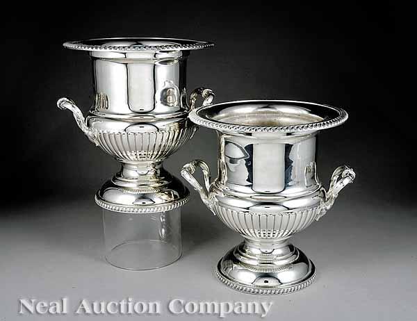 Appraisal: A Pair of George III-Style Silverplate Wine Coolers th c