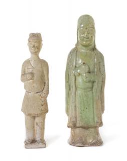 Appraisal: Two Pottery Male Figures Two Pottery Male Figures TANG DYNASTY