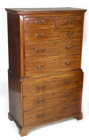 Appraisal: GEORGE III MAHOGANY CHEST ON CHEST LATE th CENTURY the