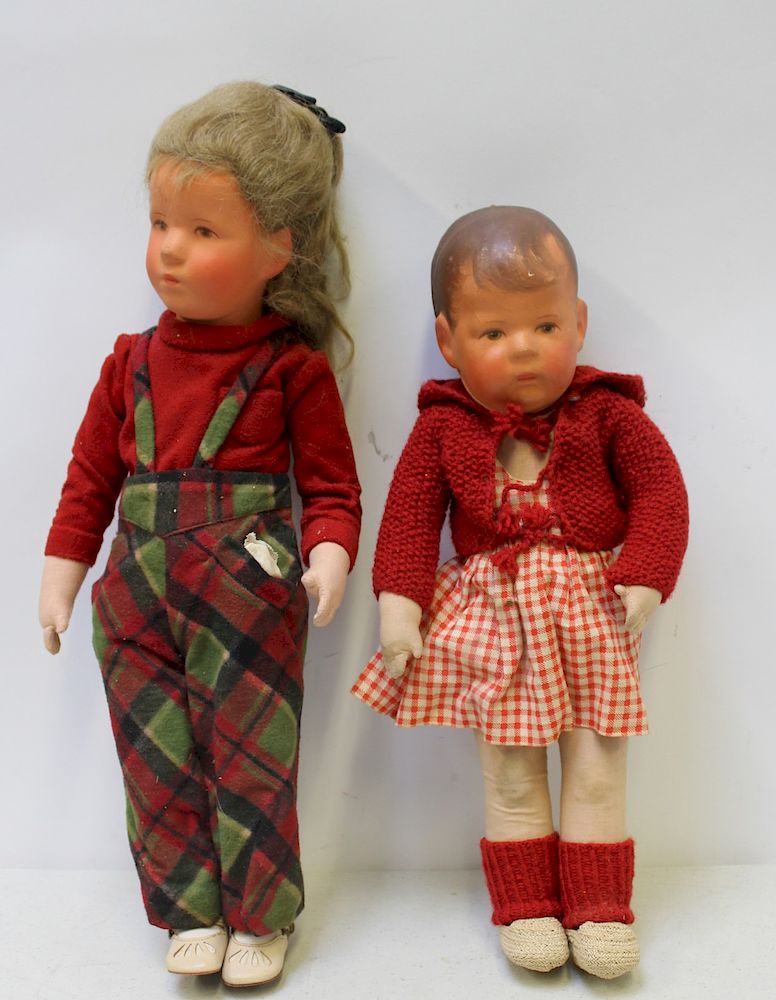 Appraisal: Kathe-Kruse Dolls One With Seam Head girl doll in red