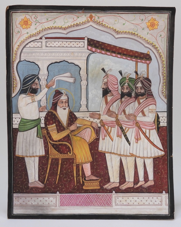 Appraisal: LG INDIAN SIKH SCHOOL COURT SCENE PAINTING IndiaEarly th CenturyCourt