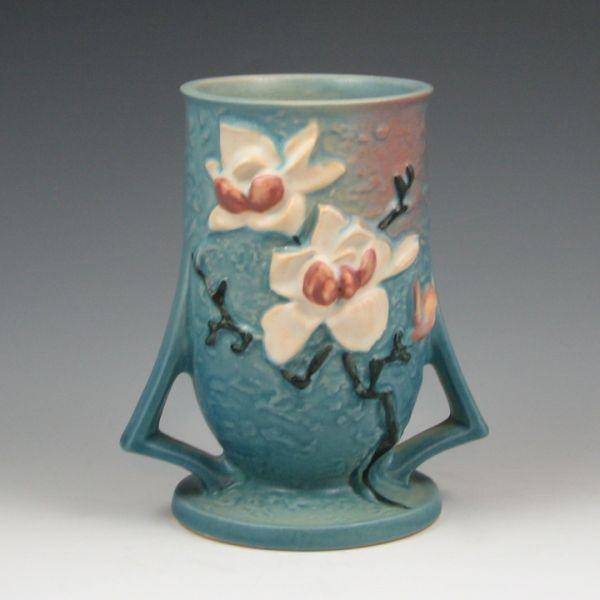 Appraisal: Roseville Magnolia vase in blue Marked Roseville USA - Mint