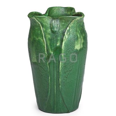 Appraisal: GRUEBY Vase with lobed rim and full-height leaves and buds