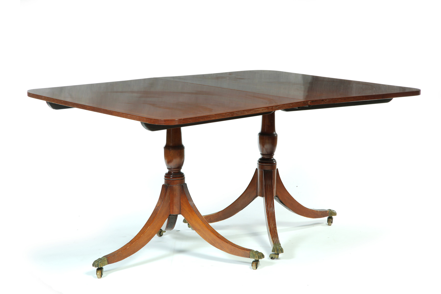 Appraisal: FEDERAL-STYLE DOUBLE PEDESTAL DINING TABLE American ca Mahogany banded inlay