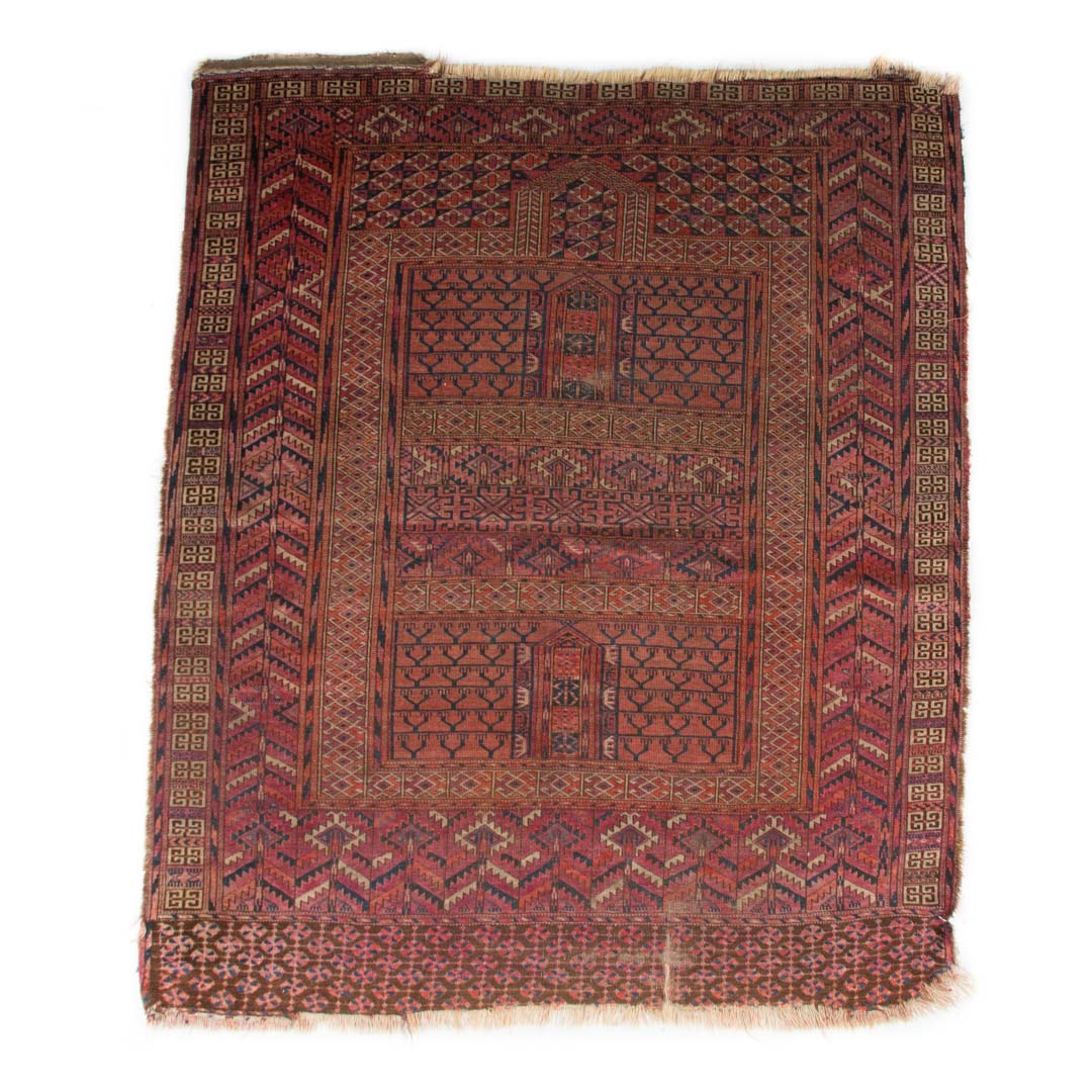 Appraisal: Antique Turkemon prayer rug approx x Turkestan circa Condition Worn