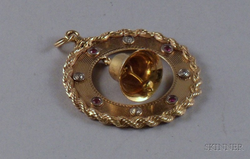 Appraisal: Retro kt Gold Gem-set Wreathed Bell Charm marked H L