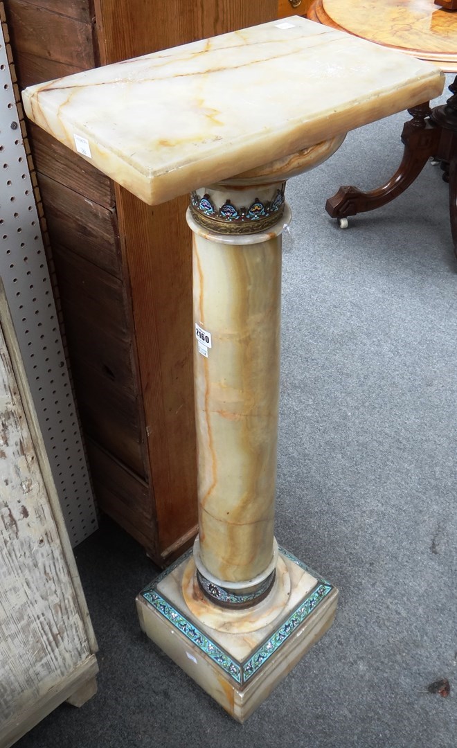 Appraisal: A French onyx and champlev enamel mounted pedestal column late