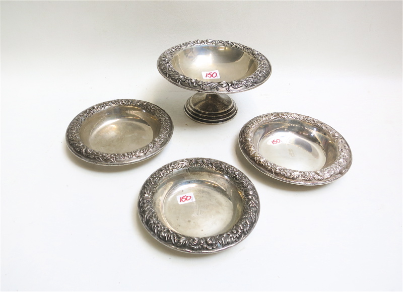 Appraisal: FOUR S KIRK SON REPOUSSE STERLING SILVER HOLLOWWARE comprised of