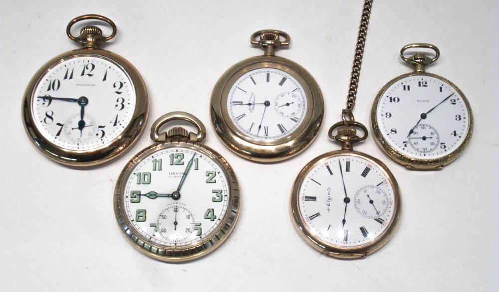 Appraisal: COLLECTION OF FIVE OPEN FACE POCKET WATCHES Elgin model grade