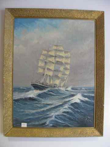 Appraisal: Oil on Canvas Sailing Ship at Sea artistsigned image area