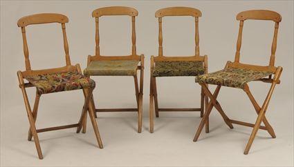 Appraisal: Four Victorian Maple Folding Chairs with Brussels Carpet Seats x