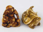 Appraisal: Two s netsuke a turtle with snakes and a workman