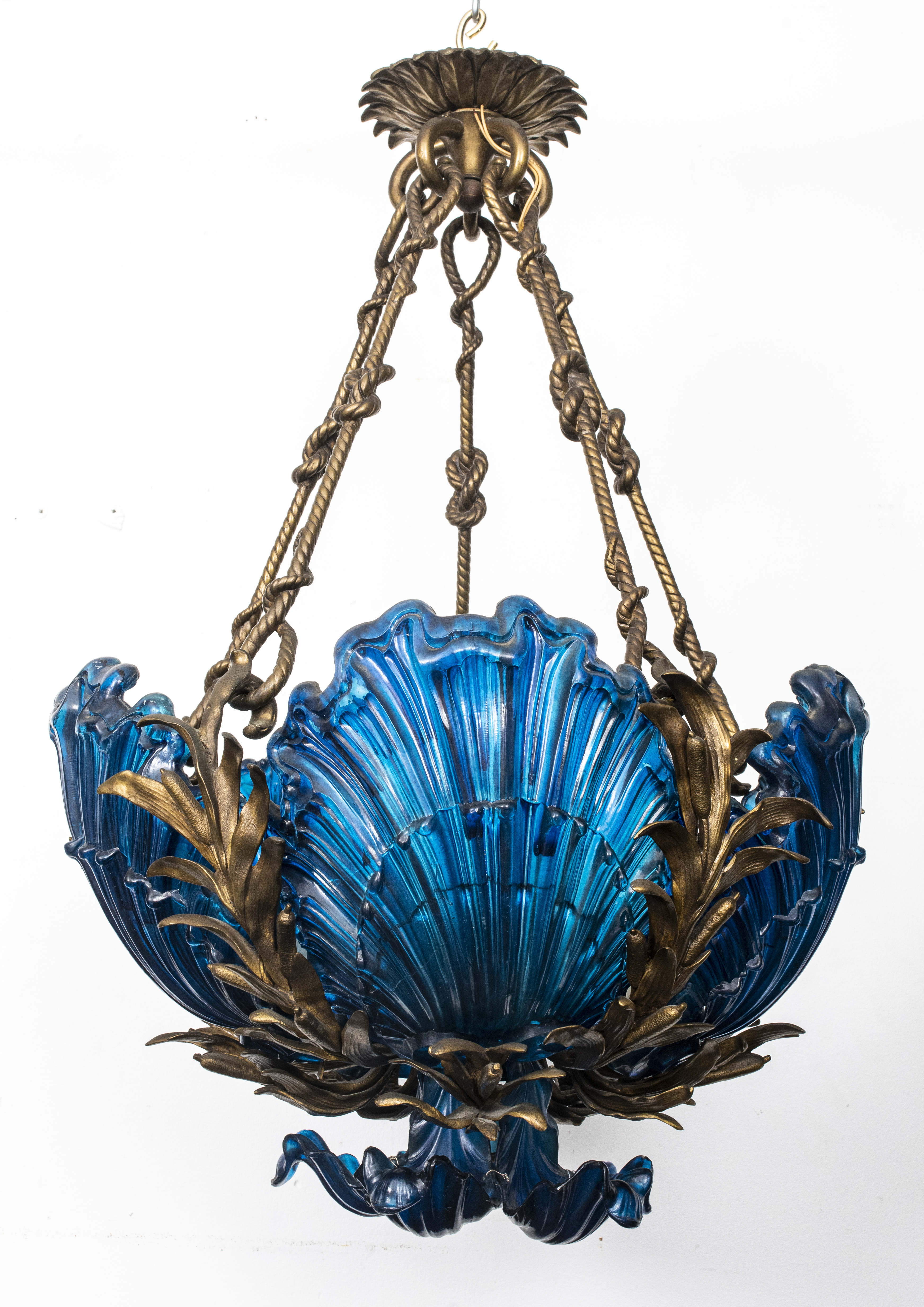 Appraisal: LALIQUE ART NOUVEAU ORMOLU GLASS CHANDELIER Art Nouveau ormolu and