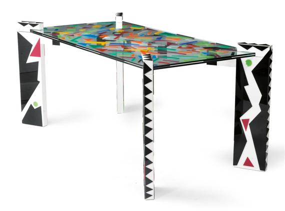 Appraisal: POUSSIN G RALD ZIG ZAG TABLE Polychrome plexiglas and glass