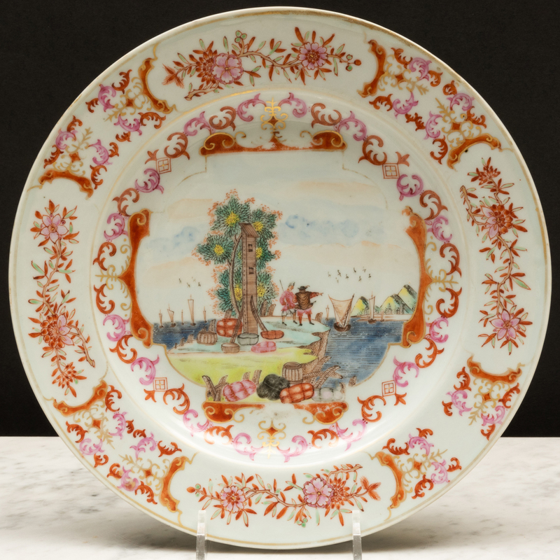 Appraisal: Chinese Export Porcelain Meissen Style European Subject Plate Unmarked in