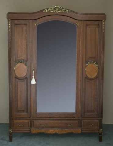 Appraisal: French Regency-Style Oak Armoire Brass ormolu mounts Glass-front cabinet door