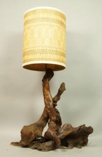 Appraisal: Organic Driftwood Table Lamp Woven fiber shade b Organic Driftwood