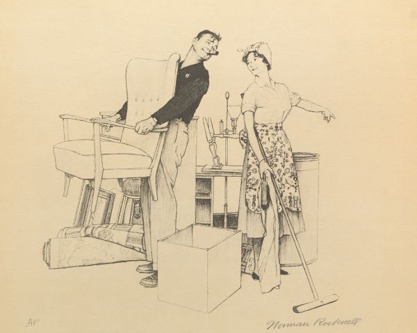 Appraisal: NORMAN ROCKWELL AMERICAN - x paper Moving Furniture Settling In